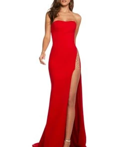 Sherri Hill - 52987 Strapless Beaded Sheath Dress With High Slit