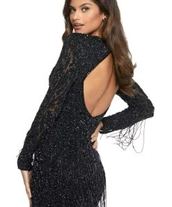 Sherri Hill - 53010 Beaded Long Sleeve Short Fringed Dress