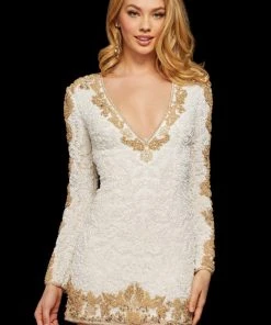 Sherri Hill - 53013 Fully Beaded Deep V-neck Short Sheath Dress