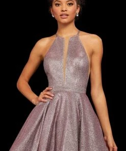Sherri Hill - 53027 Short Illusion Paneled Halter Glitter Dress