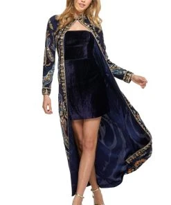 Sherri Hill - 53047 Velvet Sheath Dress With Long Sleeve Beaded Coat