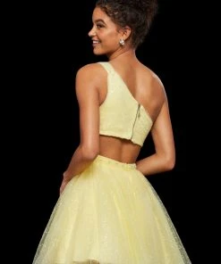 Sherri Hill - 53086 Short Beaded Asymmetric Tulle A-line Dress