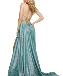 Sherri Hill - 53118 Glittery Scoop Long Dress With Slit