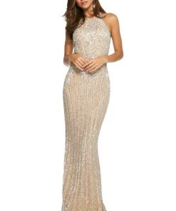 Sherri Hill - 53132 Fully Beaded Halter Neck Sheath Dress