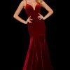 Sherri Hill - 53137 Deep V-neck Velvet Mermaid Dress With Train 1 Sherri Hill - 53137 Deep V-neck Velvet Mermaid Dress With Train