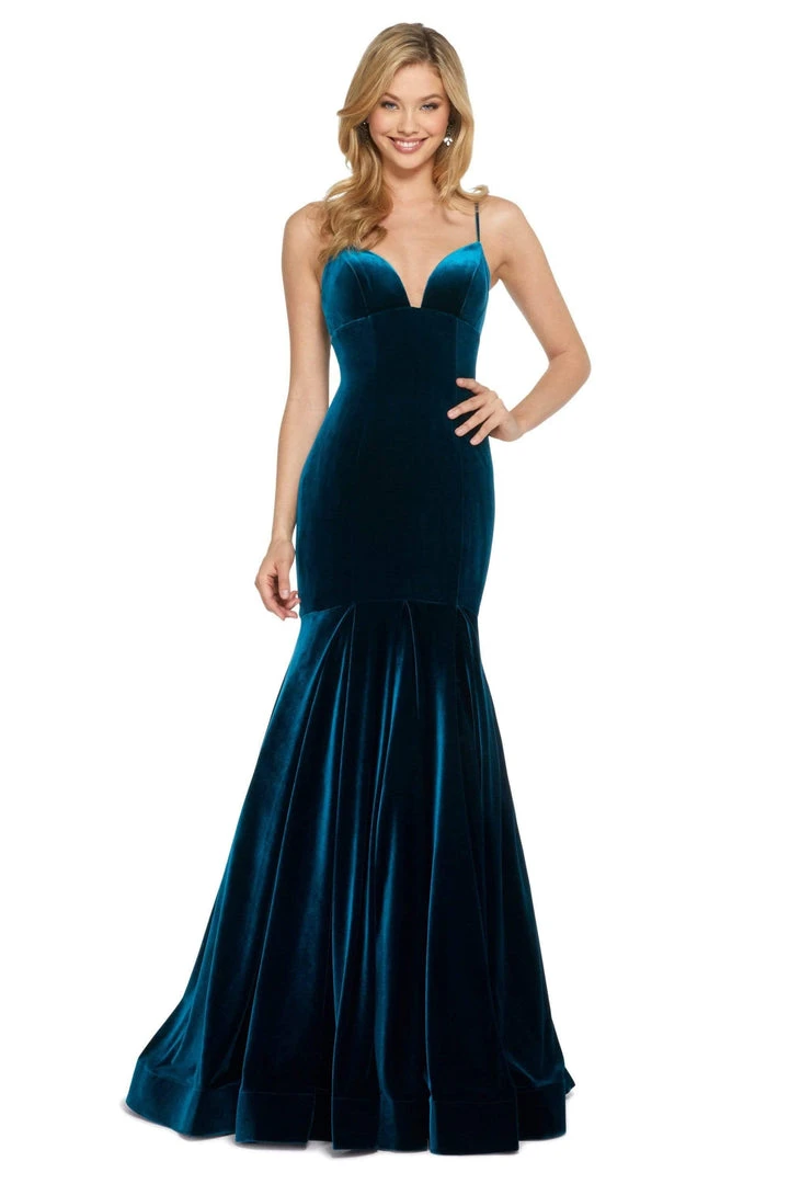 Sherri Hill - 53137 Deep V-neck Velvet Mermaid Dress With Train 6 Sherri Hill - 53137 Deep V-neck Velvet Mermaid Dress With Train
