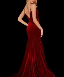 Sherri Hill - 53137 Deep V-neck Velvet Mermaid Dress With Train 9 Sherri Hill - 53137 Deep V-neck Velvet Mermaid Dress With Train