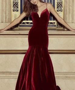 Sherri Hill - 53137 Deep V-neck Velvet Mermaid Dress With Train 10 Sherri Hill - 53137 Deep V-neck Velvet Mermaid Dress With Train