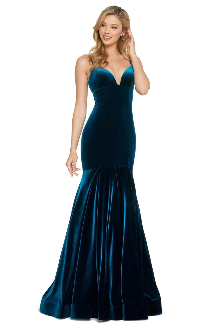 Sherri Hill - 53137 Deep V-neck Velvet Mermaid Dress With Train 8 Sherri Hill - 53137 Deep V-neck Velvet Mermaid Dress With Train