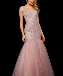 Sherri Hill - 53140 Beaded Lace V-neck Tulle Mermaid Dress