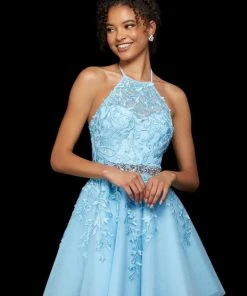 Sherri Hill - 53153 Embroidered Halter Neck Short A-line Dress