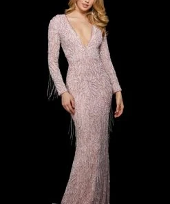 Sherri Hill - 53160 Bead-Fringed Long Sheath Dress