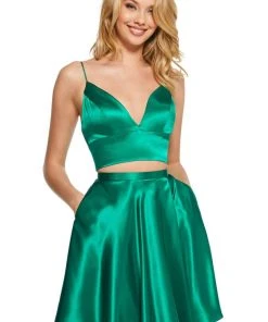 Sherri Hill - 53202 Two Piece Deep V-neck Satin A-line Dress