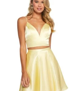 Sherri Hill - 53202 Two Piece Deep V-neck Satin A-line Dress