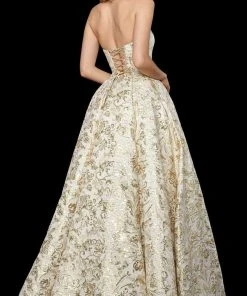 Sherri Hill - 53253 Long Halter Neck Jacquard A-line Dress