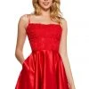 Sherri Hill - 53258 Short Lace Straight Neck Satin A-line Dress