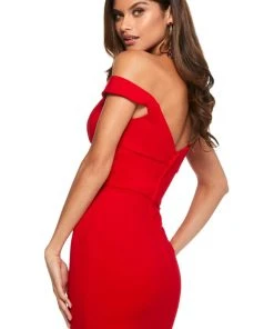 Sherri Hill - 53259 Short Plunging Off-Shoulder Scuba Dress