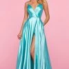 Sherri Hill - 53299 Deep V-Neck Satin A-line Dress