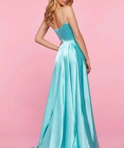 Sherri Hill - 53299 Deep V-Neck Satin A-line Dress