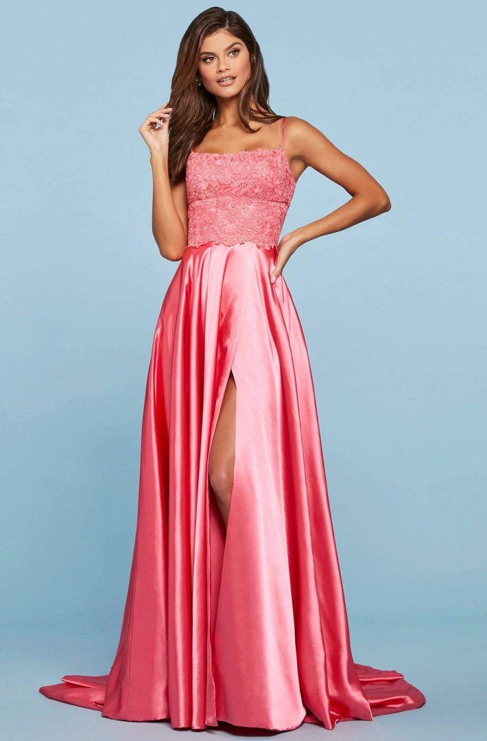 Sherri Hill - 53300 Embroidered Straight Neck A-line Gown 8 Sherri Hill - 53300 Embroidered Straight Neck A-line Gown