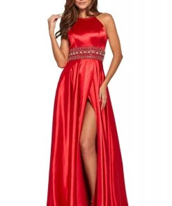 Sherri Hill - 53306 Beaded Halter Neck Satin A-line Dress