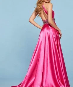 Sherri Hill - 53306 Beaded Halter Neck Satin A-line Dress