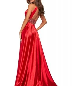 Sherri Hill - 53306 Beaded Halter Neck Satin A-line Dress