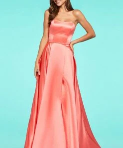 Sherri Hill - 53307 High Slit Strapless Satin A-Line Dress