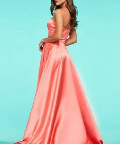 Sherri Hill - 53307 High Slit Strapless Satin A-Line Dress