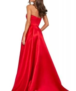 Sherri Hill - 53307 High Slit Strapless Satin A-Line Dress 9 Sherri Hill - 53307 High Slit Strapless Satin A-Line Dress