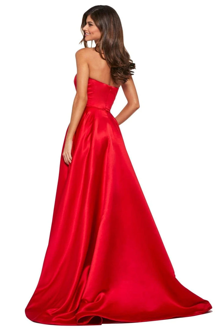 Sherri Hill - 53307 High Slit Strapless Satin A-Line Dress 6 Sherri Hill - 53307 High Slit Strapless Satin A-Line Dress