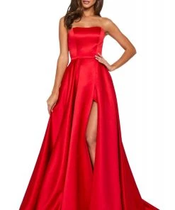 Sherri Hill - 53307 High Slit Strapless Satin A-Line Dress 8 Sherri Hill - 53307 High Slit Strapless Satin A-Line Dress
