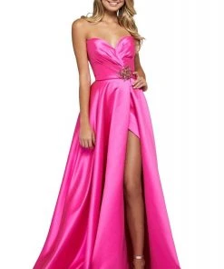 Sherri Hill - 53308 Strapless Sweetheart High Slit Satin Dress