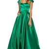 Sherri Hill - 53315 Square Neck Crisscross Back Cap Sleeve Satin Dress