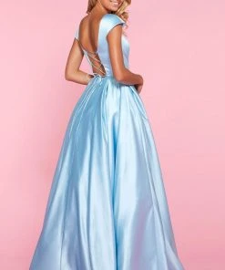 Sherri Hill - 53315 Square Neck Crisscross Back Cap Sleeve Satin Dress