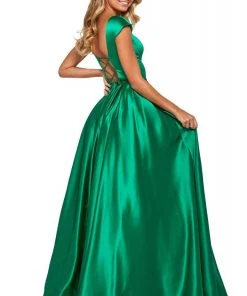 Sherri Hill - 53315 Square Neck Crisscross Back Cap Sleeve Satin Dress