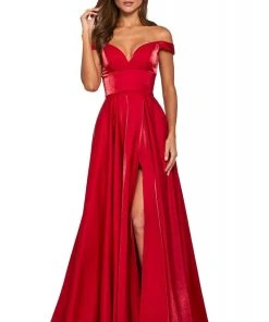 Sherri Hill - 53324 Plunging Off-Shoulder Satin A-Line Dress