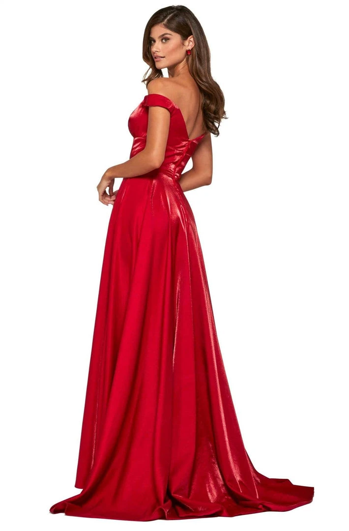 Sherri Hill - 53324 Plunging Off-Shoulder Satin A-Line Dress 4 Sherri Hill - 53324 Plunging Off-Shoulder Satin A-Line Dress
