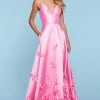 Sherri Hill - 53337 Floral Appliqued Deep V-Neck Mikado Dress