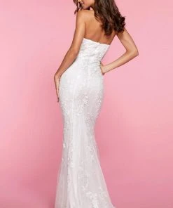Sherri Hill - 53345 High Slit Straight Neck Strapless Lace Dress 22 Sherri Hill - 53345 High Slit Straight Neck Strapless Lace Dress