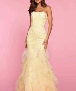 Sherri Hill - 53346 Strapless Lace Bodice Mermaid Tulle Dress