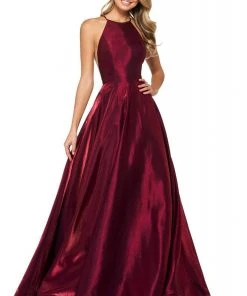 Sherri Hill - 53350 High Neckline Shimmer Satin A-Line Dress