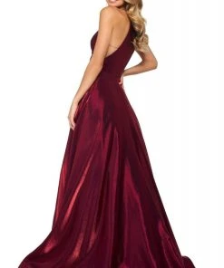 Sherri Hill - 53350 High Neckline Shimmer Satin A-Line Dress