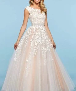 Sherri Hill - 53356 High Neckline Floral Applique A-Line Dress