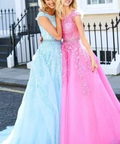 Sherri Hill - 53356 High Neckline Floral Applique A-Line Dress