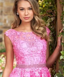 Sherri Hill - 53356 High Neckline Floral Applique A-Line Dress