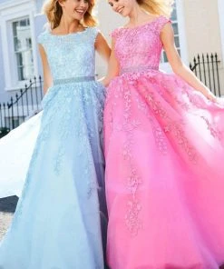 Sherri Hill - 53356 High Neckline Floral Applique A-Line Dress