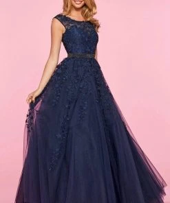 Sherri Hill - 53356 High Neckline Floral Applique A-Line Dress