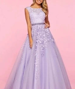 Sherri Hill - 53356 High Neckline Floral Applique A-Line Dress