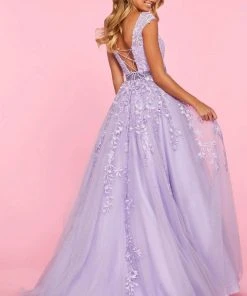 Sherri Hill - 53356 High Neckline Floral Applique A-Line Dress